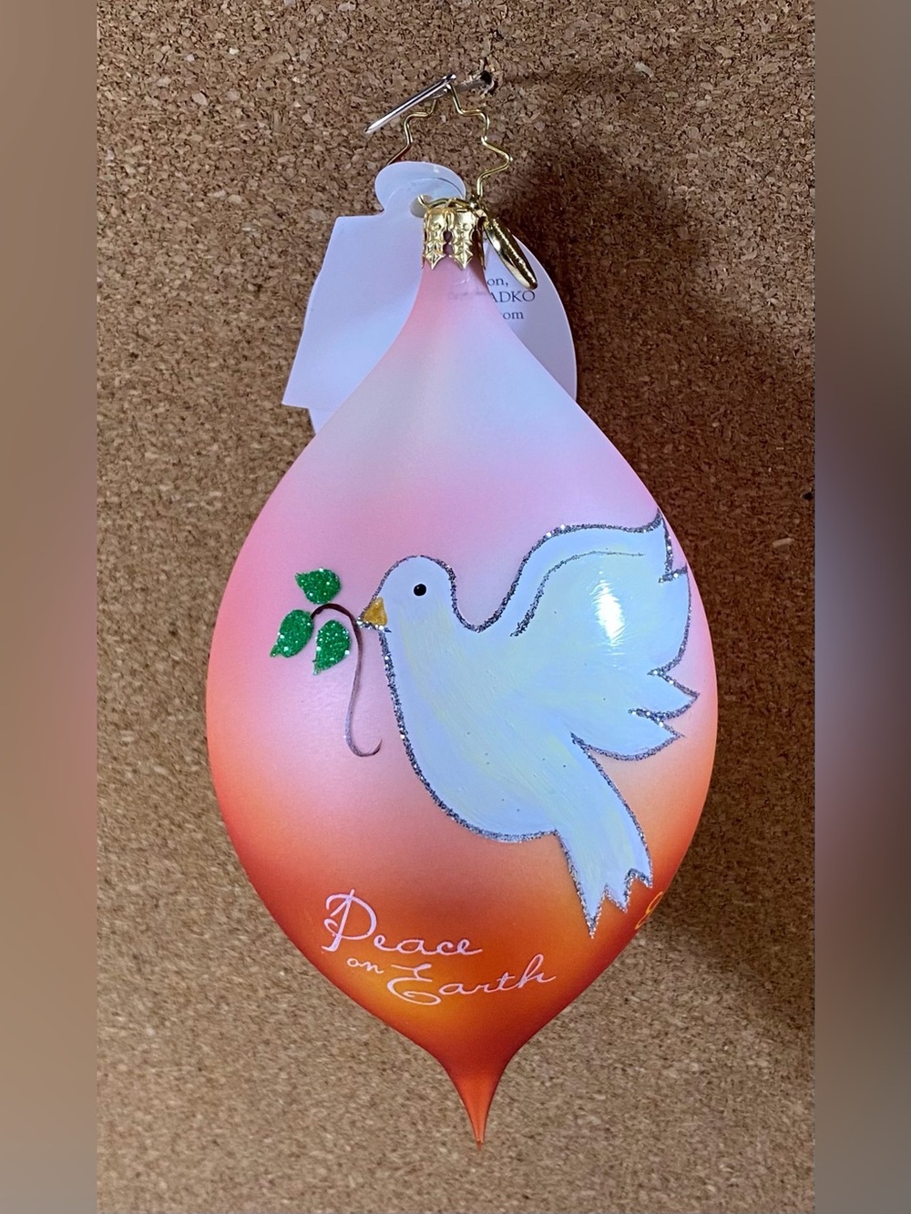 Christopher Radko Fine European Glass Peace Dove 2010 Teardrop Ornament 5.5” EUC